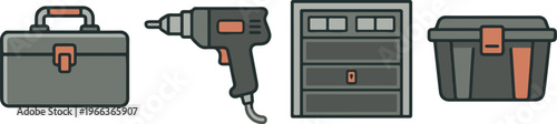Hand Tools and Workshop Icon Set, Home Improvement and Repair Symbols
