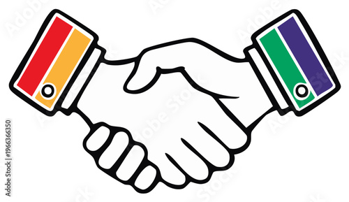 Colorful Handshake Illustration Represents Teamwork and Cooperation