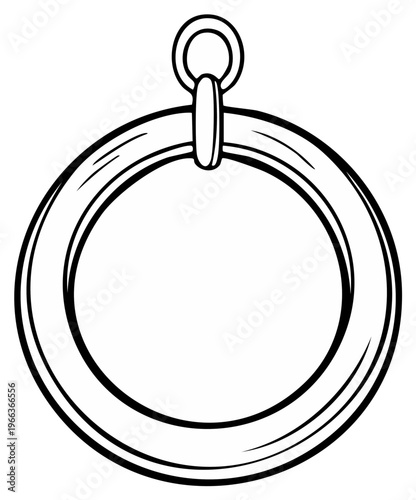 Circular Ring Object Illustration Hanging in Black and White