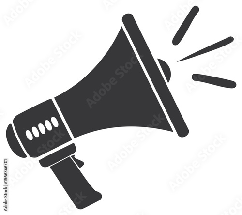 Isolated dark silhouette of a megaphone with sound waves emanating from it