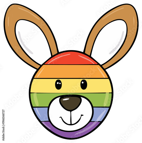 Cartoon Kangaroo Head Featuring LGBTQ+ Rainbow Colors for Pride Month Celebration