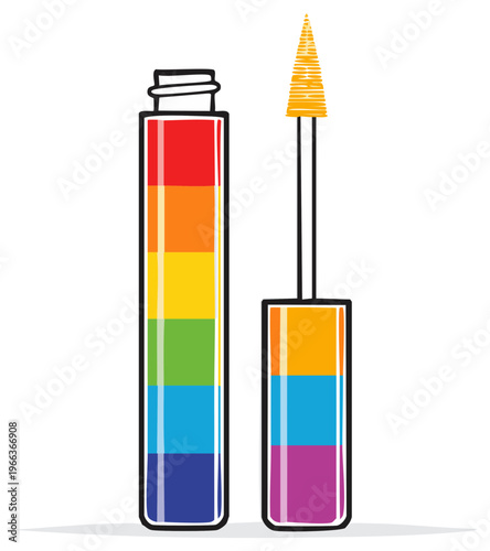 Rainbow Mascara Tube and Wand with Colorful Brush for Beauty and Pride Illustration