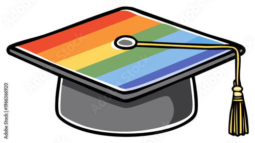 Graduation cap with rainbow flag on top representing diversity and pride