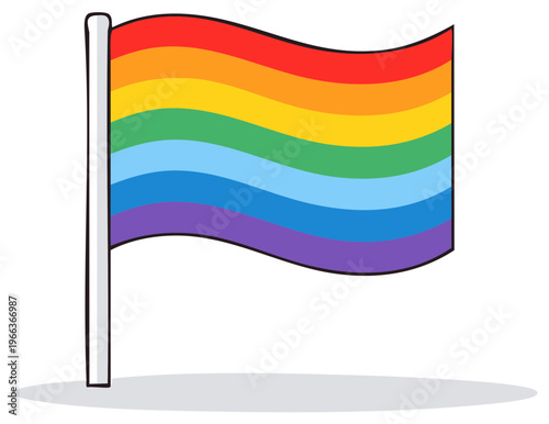 LGBTQ Pride Flag Waving on Pole: Symbol of Diversity, Inclusion, and Community