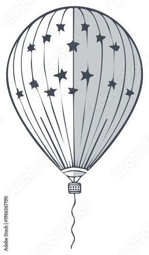 Whimsical hot air balloon with scattered stars design and gondola