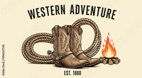 Western Adventure Boots Lasso Campfire Est. 1880 Vintage Design