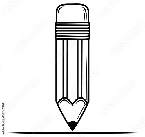 Simple pencil with eraser, graphic design, black and white
