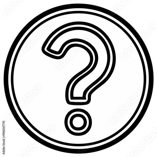 Black and white question mark icon in a circular frame asking for help or information