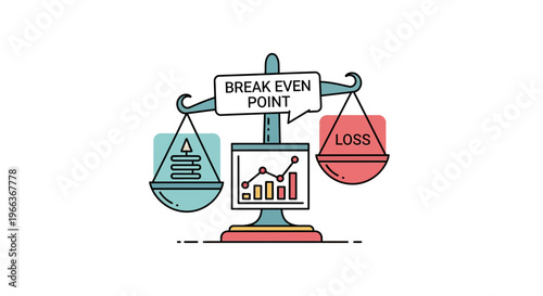 Business financial scale balancing break even point against loss with charts and data
