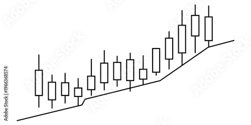 An illustration of a stock market candlestick chart showing a steady upward trend in price action. Vector, illustration