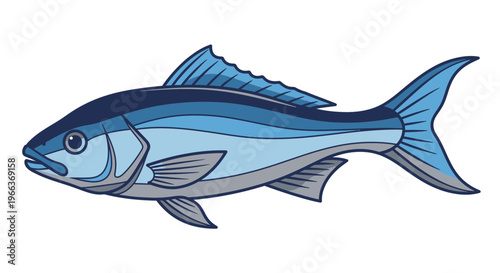 Stylized Blue Tuna Fish Illustration, Ocean Dweller, Seafood Ingredient