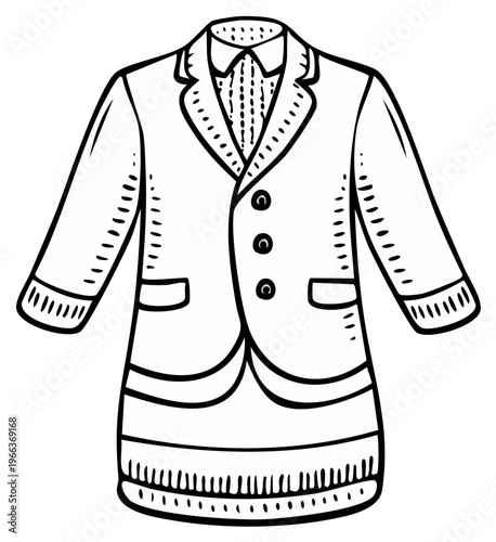 Hand drawn illustration of a classic formal suit jacket for women with a collared shirt.