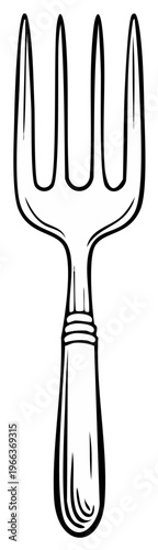 Outline Illustration of Silverware Fork Utensil with Tines and Handle Design