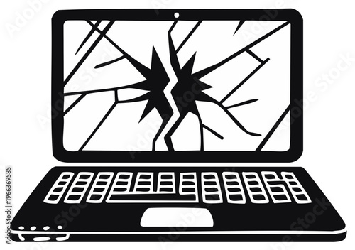 Broken Laptop Screen Flat Vector Illustration with Damaged Cracked Display for Maintenance or Insurance Claims