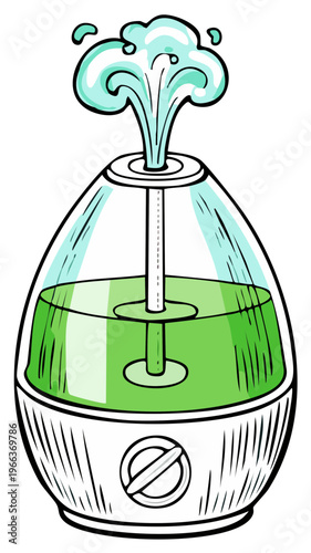 Cartoon illustration of a humidifier with a water spray