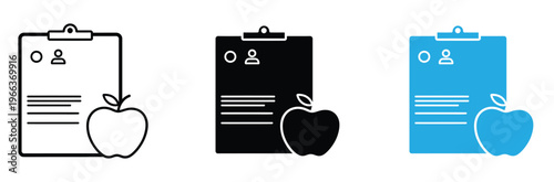 Nutritionist Diet Plan Clipboard with Apple Icon Set