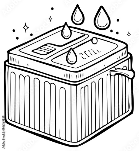 Humidifier Illustration: Drawn Water Droplets and Vaporizing Device Concept
