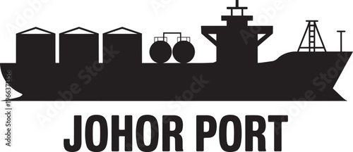 Cargo Ship Silhouette With Johor Port Text For Logistics And Maritime Industry