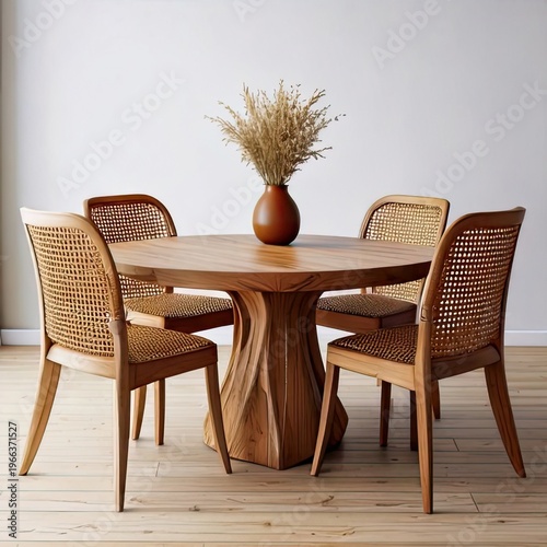 Rustic wood dining set round table and four chairs