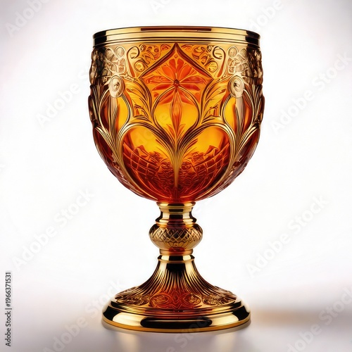 Ornate golden goblet with intricate amber details