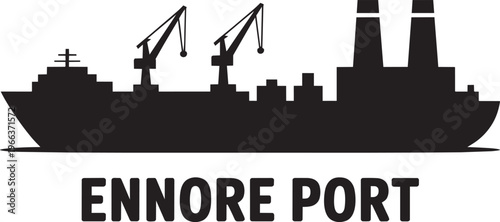 Industrial Harbor Cranes And Factory Smokestacks Silhouette Set With Solid Black Flat Shapes