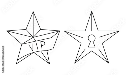 VIP star ribbon and star with keyhole icon representing exclusive access and membership privileges.Editable stroke, Vector illustration, Line art Icon, Symbols.
