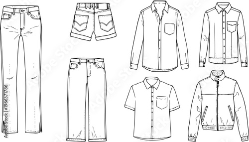 Clothing Line Art: Jeans, Shorts, Shirts  Jackets - Fashion Design Sketches