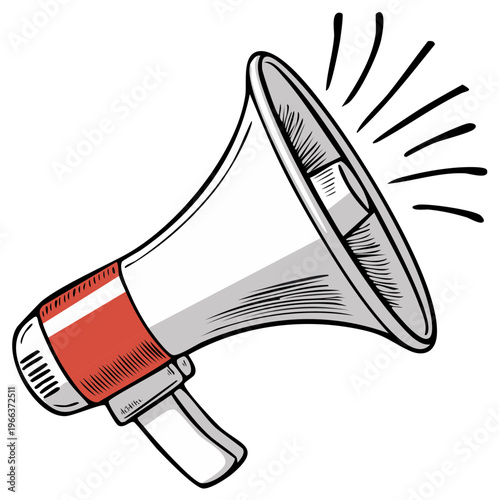 Illustration of a classic megaphone with sound waves emanating from the bell announcing loudly