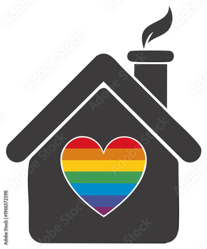 House icon with rainbow heart inside, a symbol of LGBTQ+ pride and inclusivity