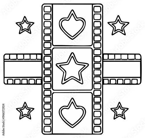 Movie film strip design with stars and heart shapes