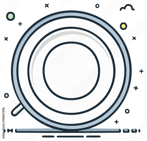 Modern line art illustration of a coffee cup and saucer top down view for a cafe or restaurant