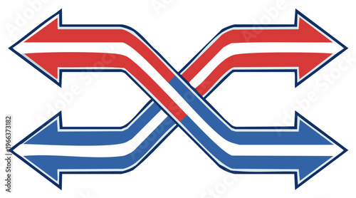 Intertwined Arrows in Red White and Blue Indicating Exchange and Movement