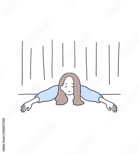 机に突っ伏して疲れる女性のイラスト素材