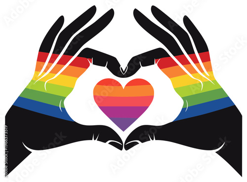 Rainbow Pride Hands Forming Heart Shape LGBTQ Love and Inclusion Symbol