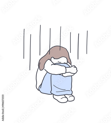 膝を抱えて落ち込む女性のイラスト素材