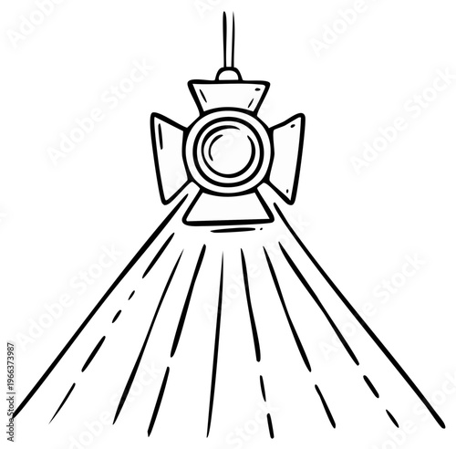 Line art of a theatrical spotlight providing dramatic lighting for stage performances