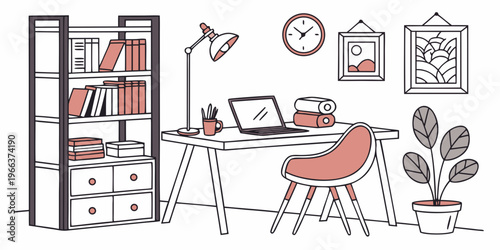 A cartoon dog sitting at a desk with a laptop and holding a pencil