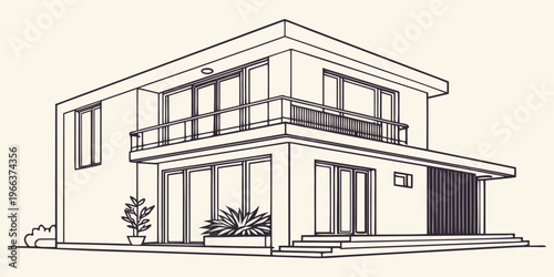 Large two-story house with symmetrical design and gable roof