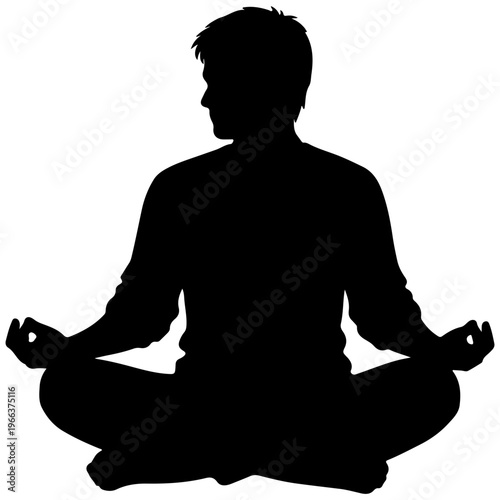 Silhouette of a person meditating in a lotus pose, symbolizing peace and mindfulness