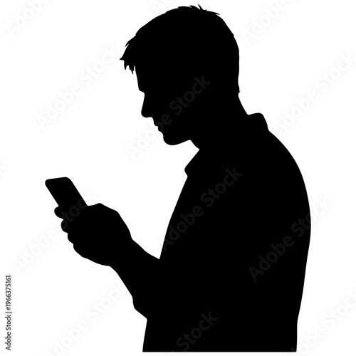 Silhouette of a man using a smartphone, profile view