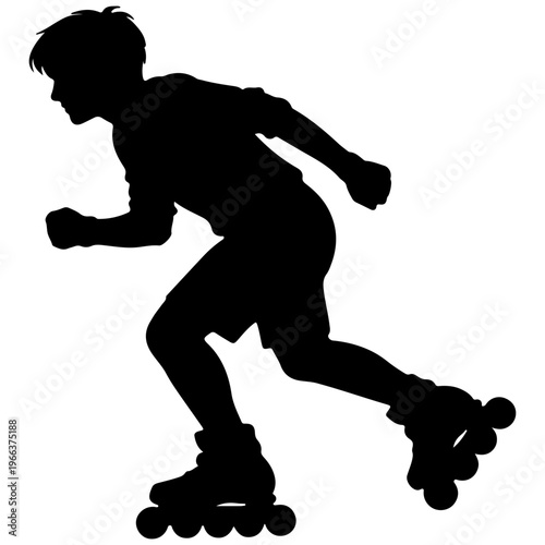 Silhouette of a young boy rollerblading with motion blur effect