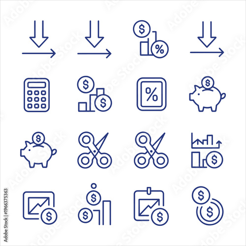 Cost Reduction line editable icon set. Editable stroke. Vector illustration