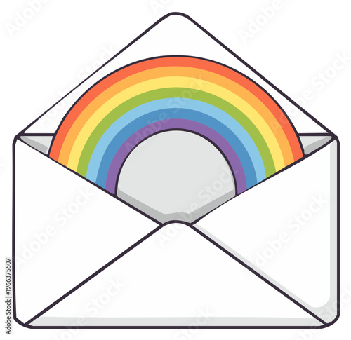Rainbow arch emerging from an envelope, concept of sending love and hope
