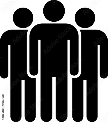 リーダーとチームを表現した三人組の人物シルエットアイコン（モノクロ・組織・代表・ビジネス・統率）