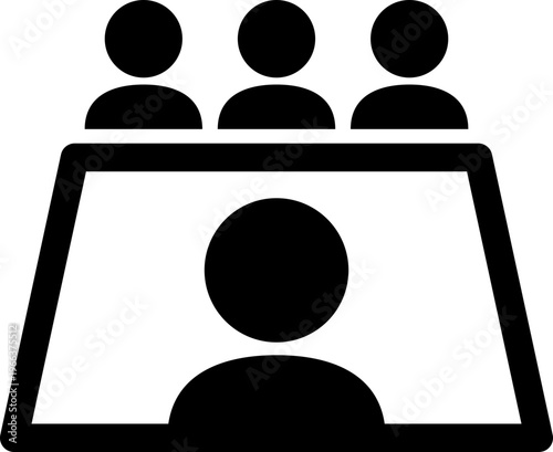 オンライン会議や窓口対応を表現した人物対面のモノクロアイコン（シルエット・複数人・通信・ビジネス）