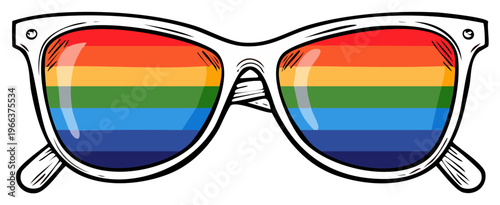 Retro Sunglasses with Colorful Rainbow Lens Illustration, Symbol of Pride and Diversity