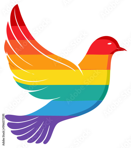 Colorful dove silhouette with rainbow flag design, representing peace and love