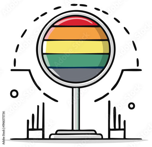 Round Rainbow Symbol on Stand with Abstract Geometric Lines