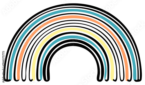 Modern Rainbow Arch with Soft Color Stripes and Black Outline