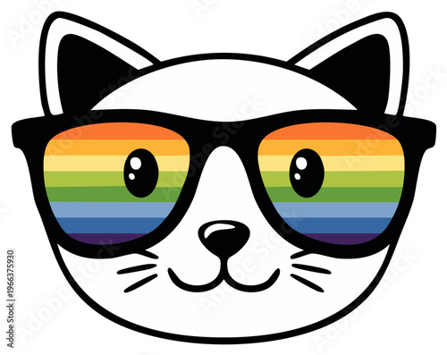 Cool cat wearing rainbow sunglasses, pride symbol, vector illustration
